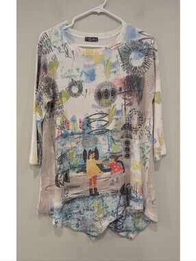 Inoah Graffiti Dog Walk Tunic Top Size Small